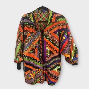 Quilted Patchwork Halloween Fabric Patterned Jacket Women's L/XL Unique Handmade